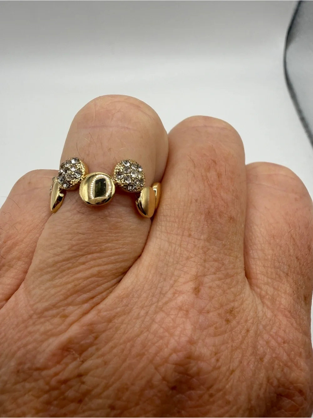 Marlyn Schiff Gold-Tone Disc Ring with Clear Crystals